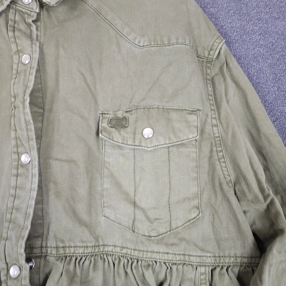 Free People We The Free Olive Green Western Peplum Snap Button Shirt‎ Small
